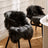 Black merino sheepskin chair cover with plush dyed merino sheepskins and natural fur edges meeting european standards
