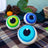Three hand-felted blue eerie eyeballs dryer balls with vibrant irises and black pupils eco dryer set of 3