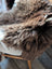 A plush brown british isles sheepskin throw with soft fluffy texture and natural shade variations