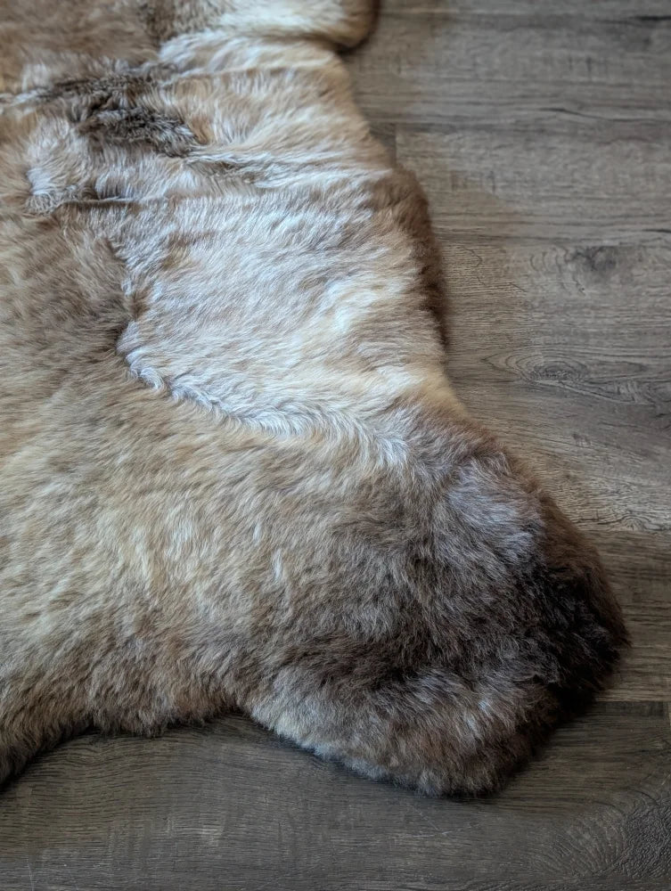British isles sheepskin rug brit3 49 x 22 soft fluffy natural beige to dark brown irregular shape