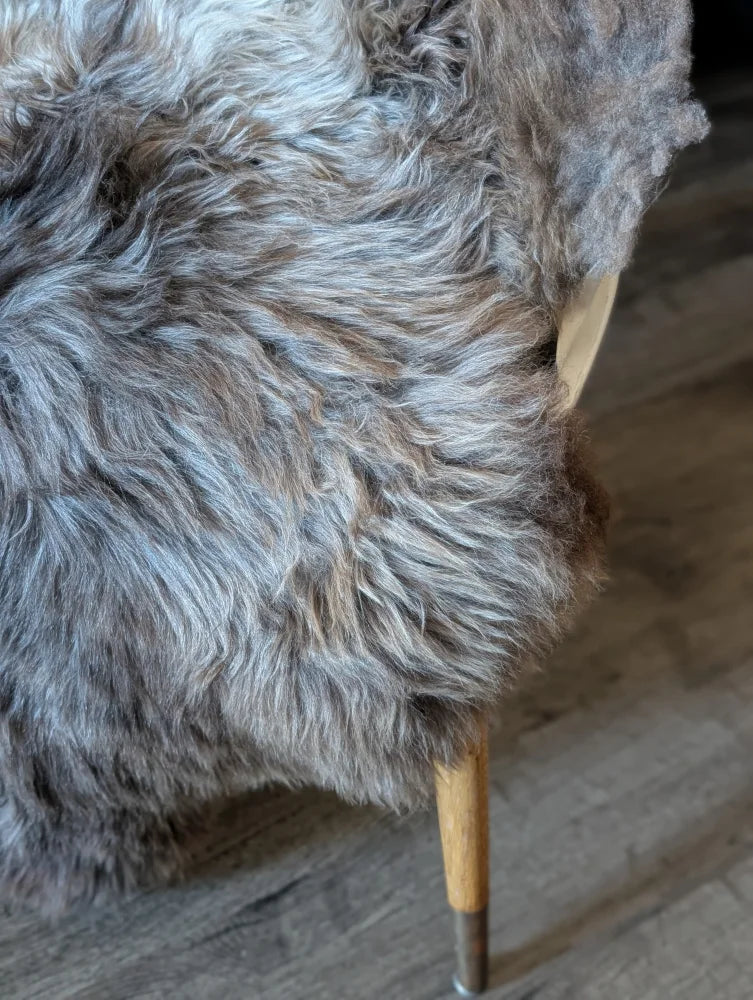 British isles sheepskin rug brit5 plush gray shaggy natural texture with uneven fur length 49 by 29 inches