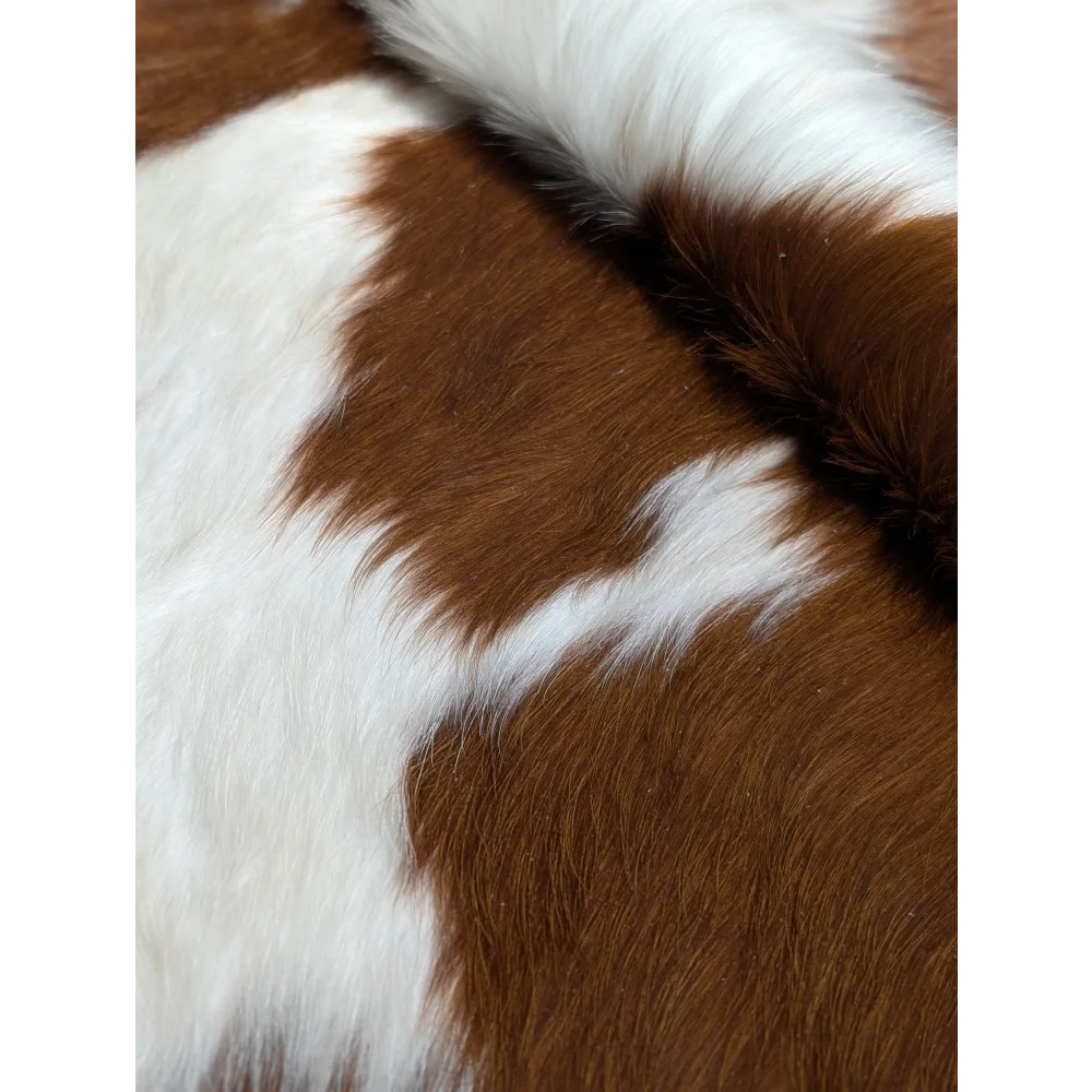 Extra large cowhide rug with brown and white patches, 94x90 inches