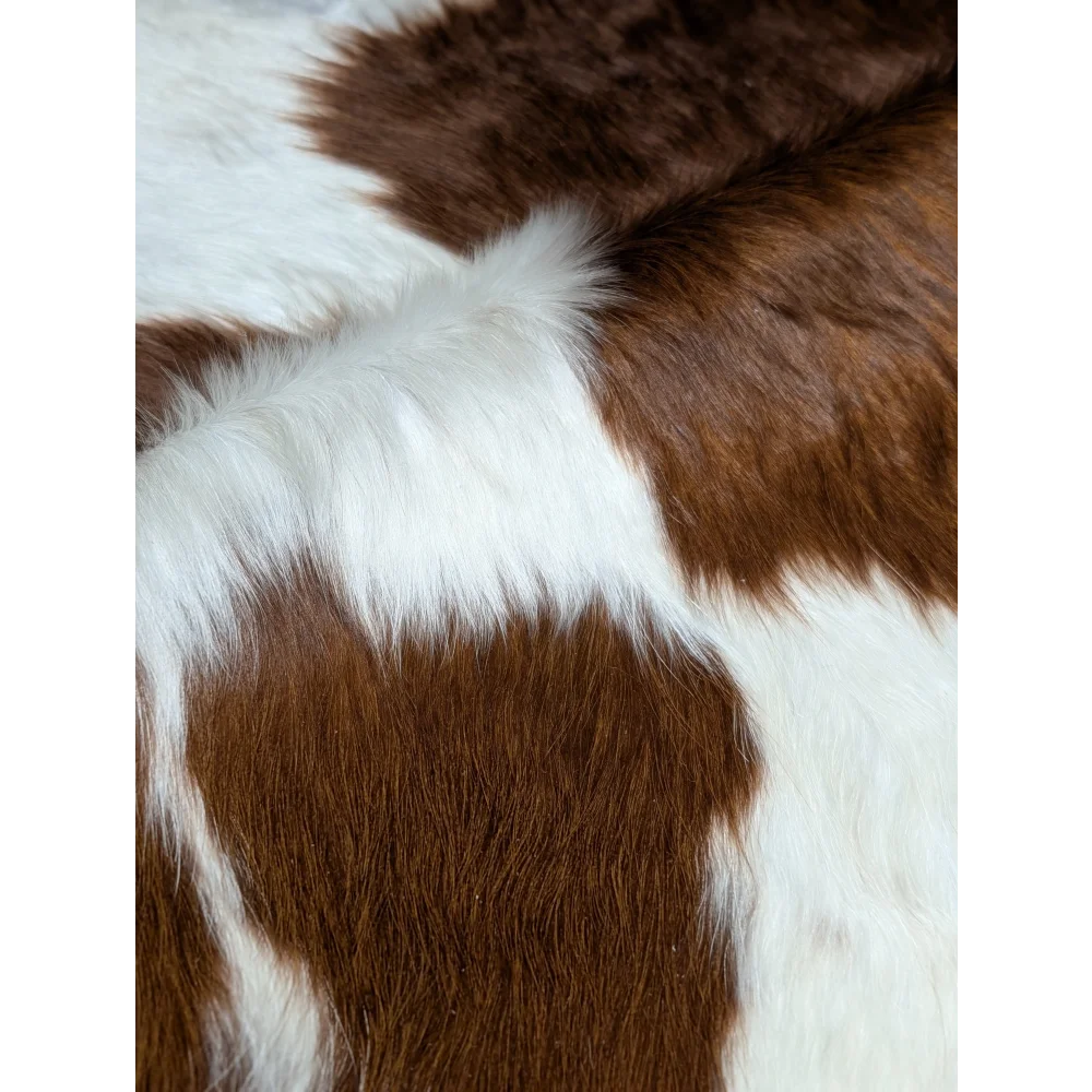 Large extra large cowhide rug in brown white patches, soft texture