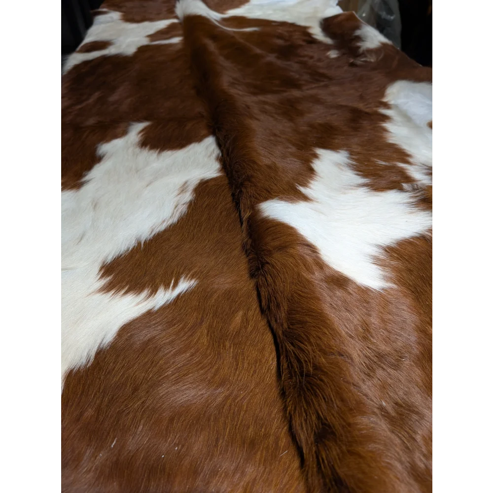 Extra large cowhide rug with brown white patches, 94x90 textured beauty