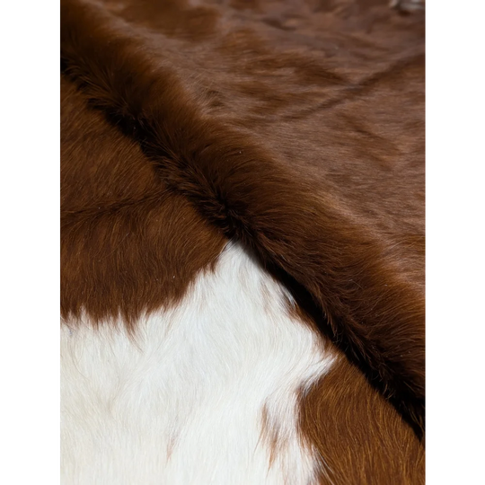 Extra large brown and white cowhide rug, 94x90 textured beauty