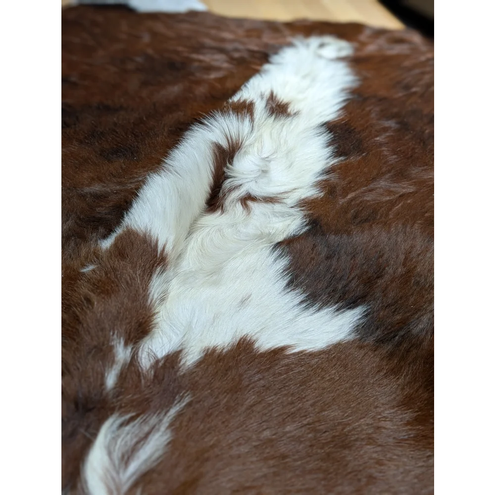Gorgeous extra large cowhide rug pillow in brown white fur, soft underfoot