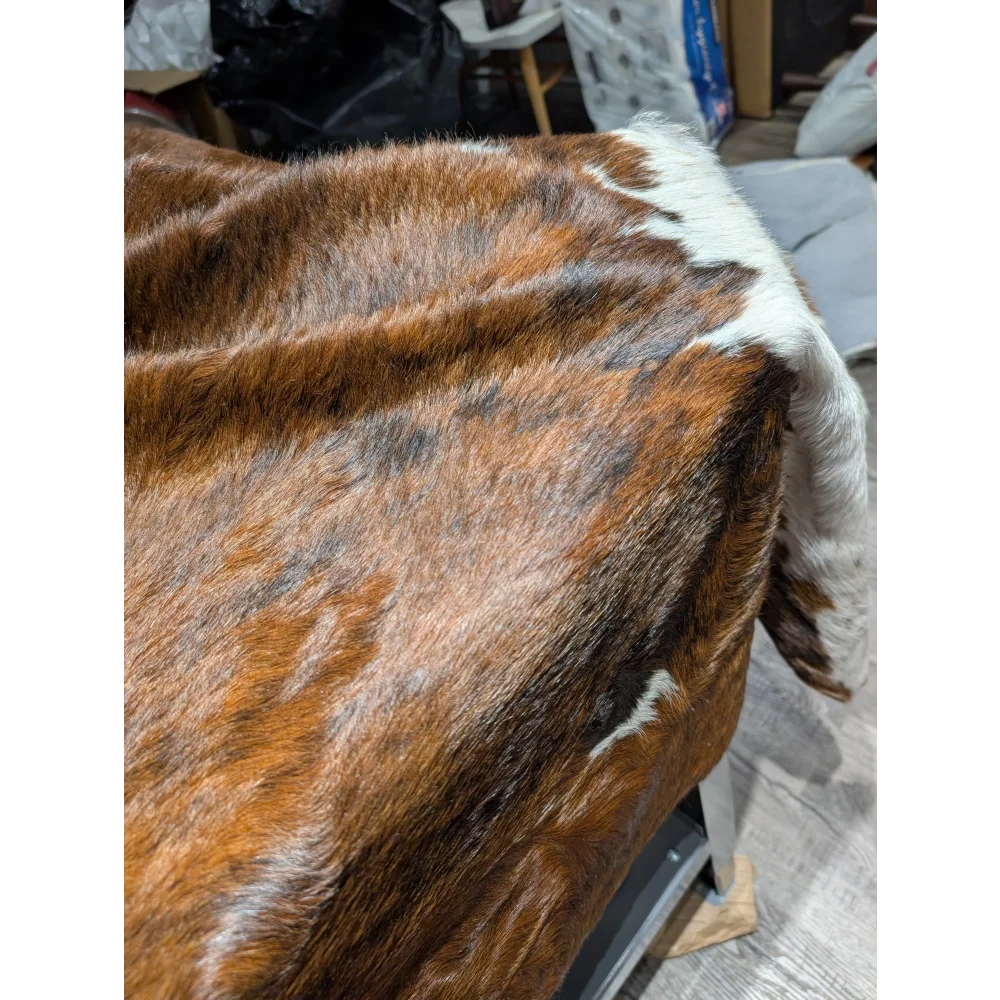 Gorgeous extra large cowhide rug, brown white faux fur, soft underfoot