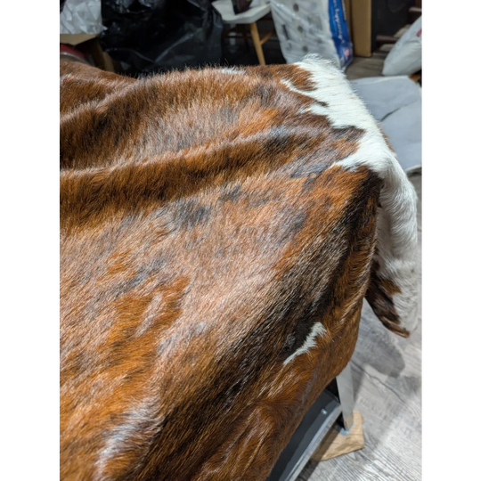 Gorgeous extra large cowhide rug, brown white faux fur, soft underfoot