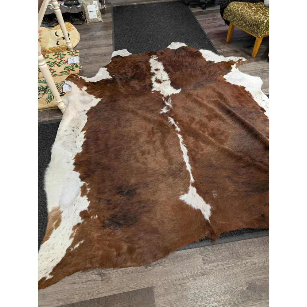 Gorgeous extra large cowhide rug with brown white patches, soft underfoot