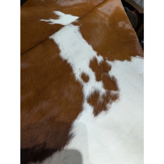 Large BRNWHT141 extra large cowhide rug with brown white patches, soft underfoot aura