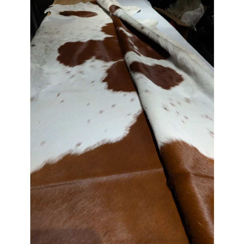 Large BRNWHT147 cowhide rug, 81x82.5in extra large with brown white spots