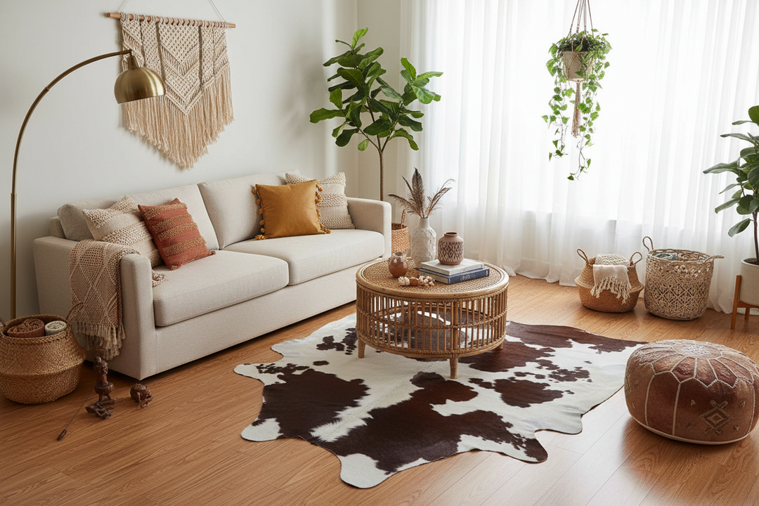 BrownWhite#56❤️90" x 80" Cowhide Rug
