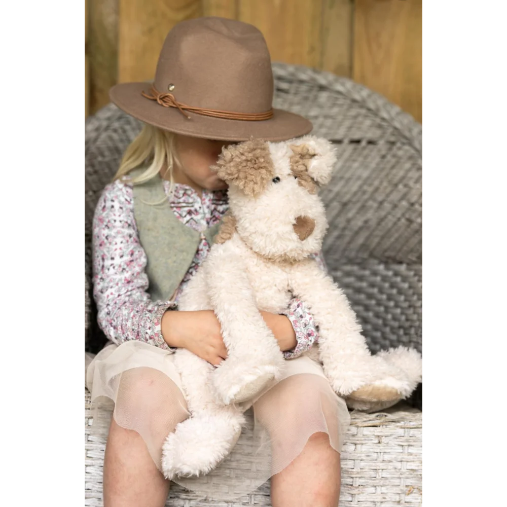 Buddy the Adorable Pup teddy bear with angus oliver sheepskin rug fur