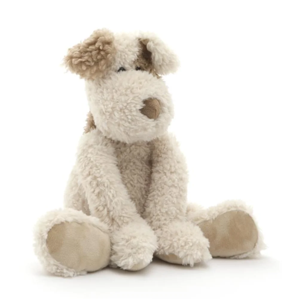 Cream-colored Jellycat Buddy pup toy with brown accents and tan paws