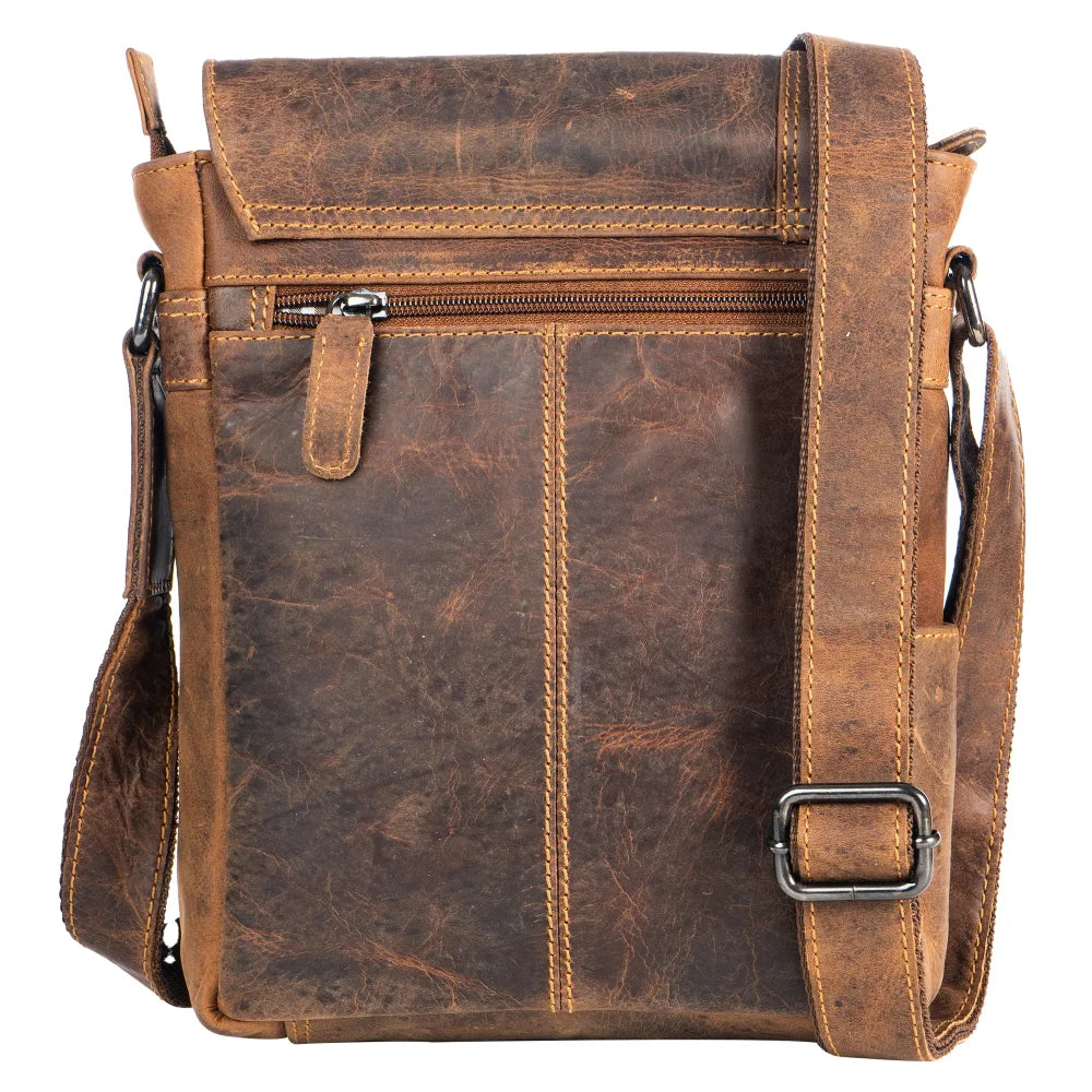 Henry unisex genuine leather mini messenger bag with rugged brown design