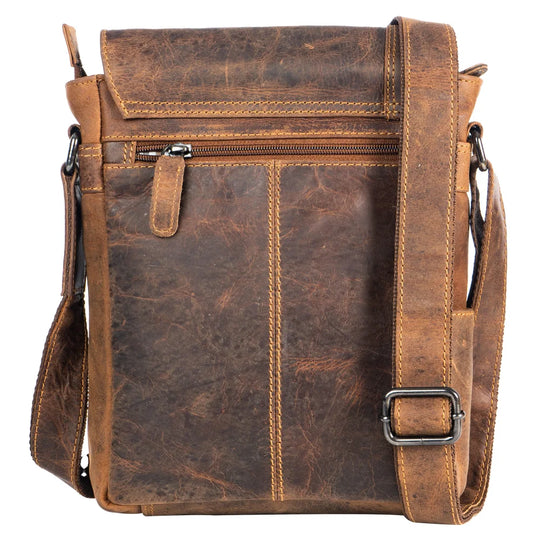 Henry unisex genuine leather mini messenger bag with rugged brown design