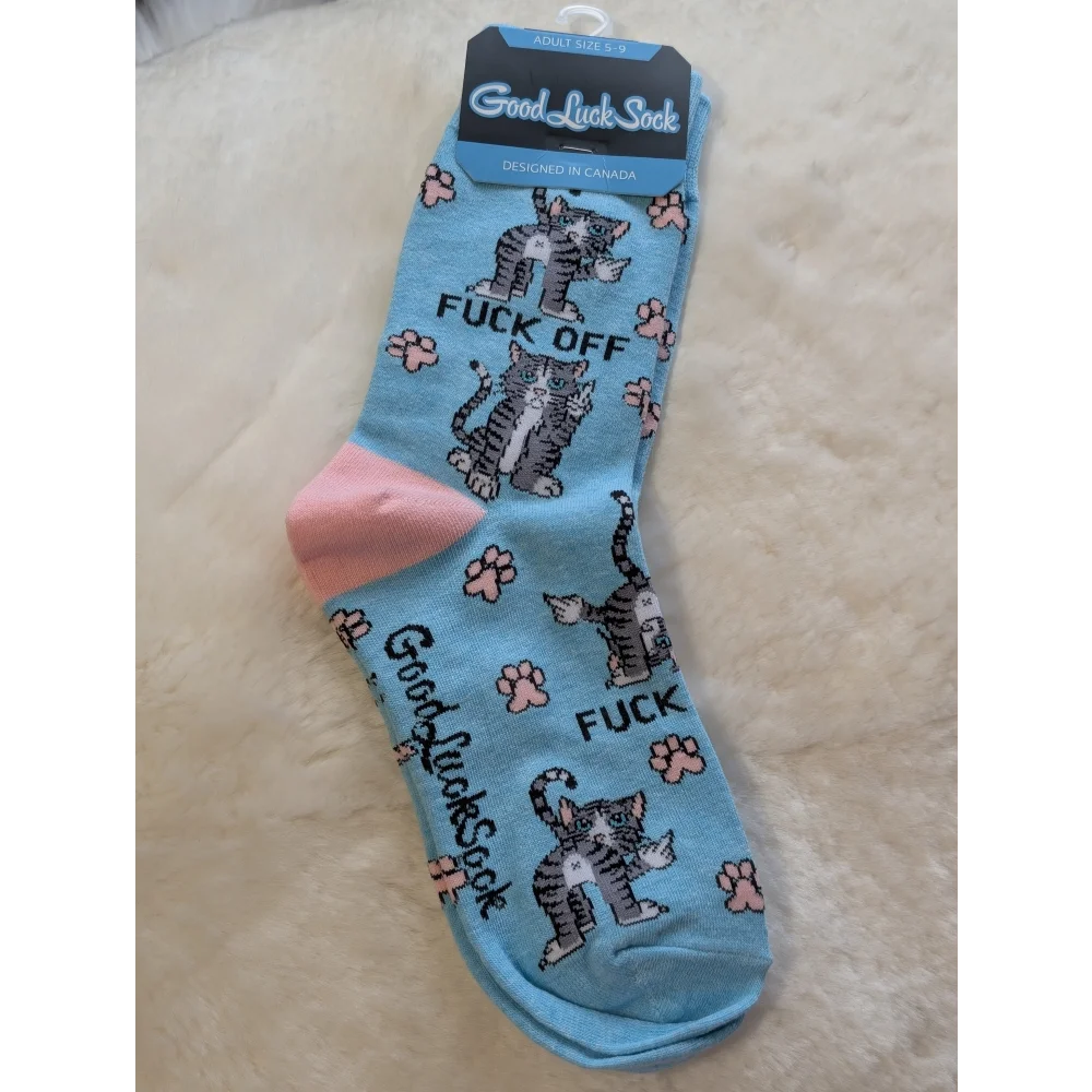 Blue Cat Attitude Good Luck Socks with paw prints