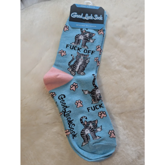 Blue Cat Attitude Good Luck Socks with paw prints