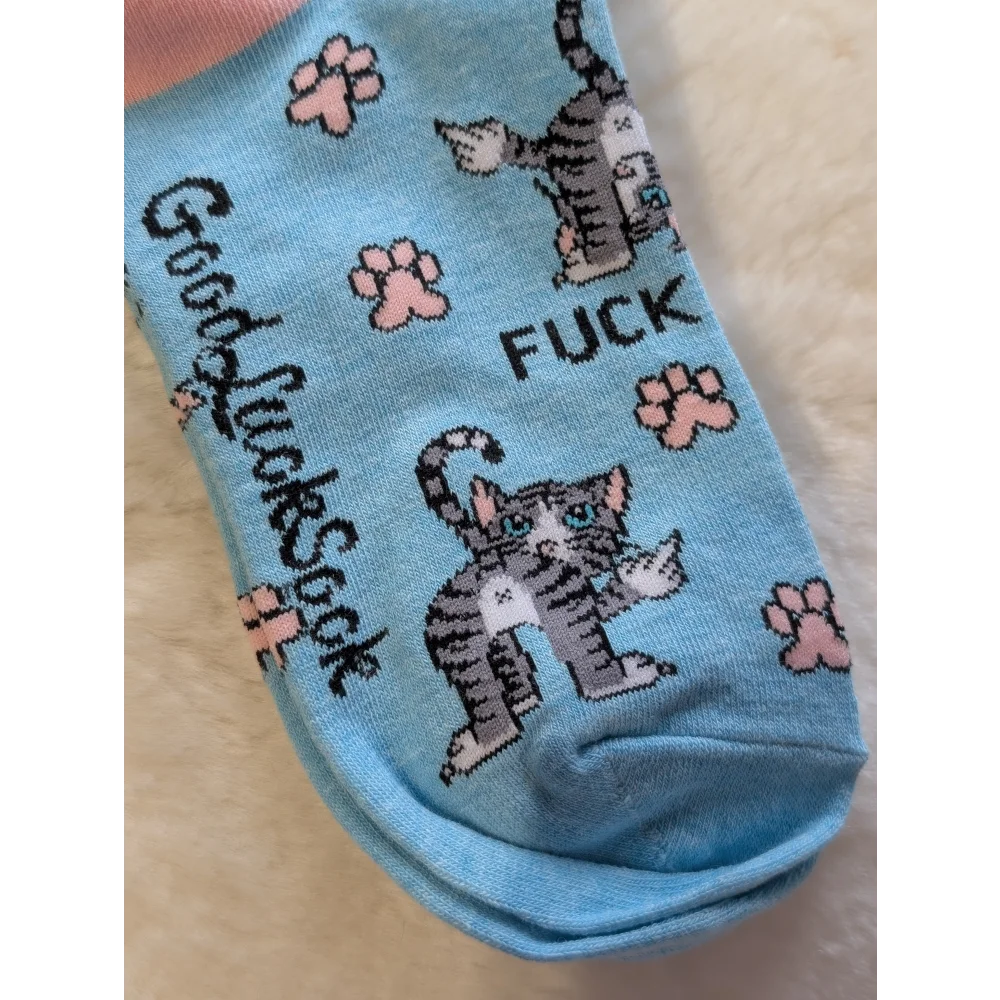 Blue Cat Attitude good luck socks with paw prints