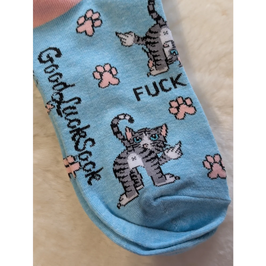 Blue Cat Attitude good luck socks with paw prints