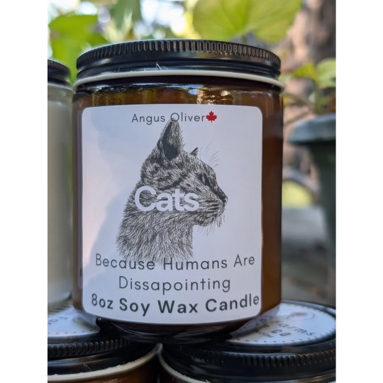 8oz soy wax Cats Because Humans Are Disappointing Candle with cat illustration