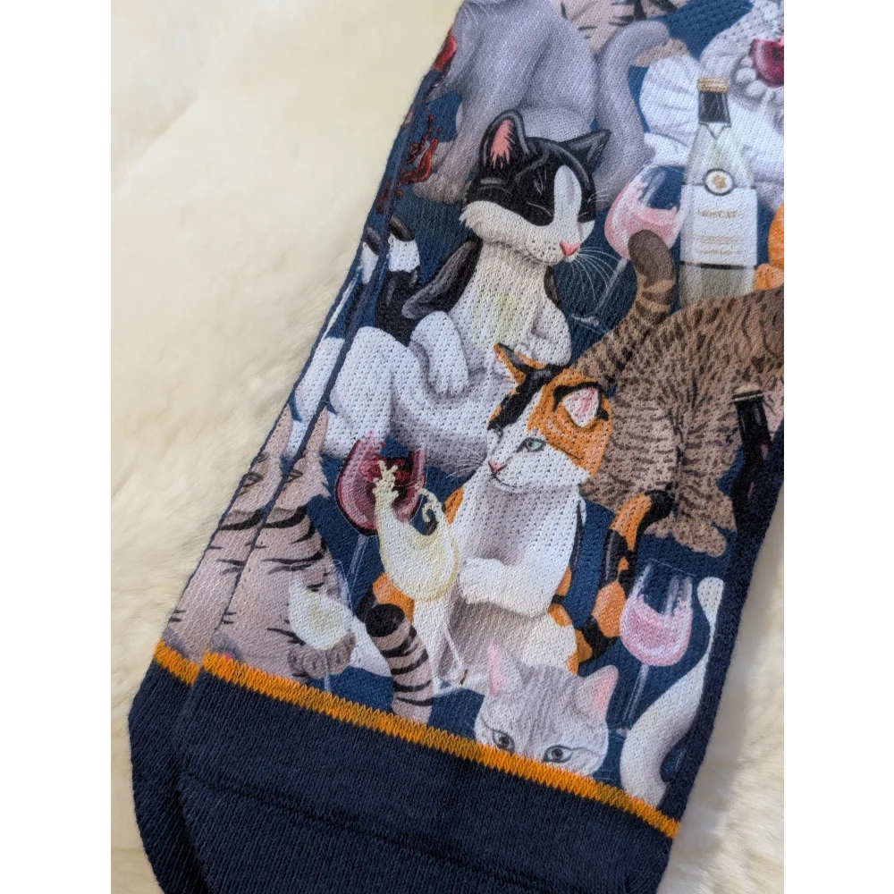 Cats With Wine Good Luck Socks: colorful cat breeds on dark blue