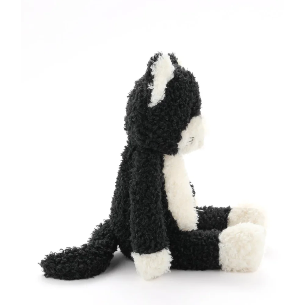 Black and white Jellycat Checkers plush cat toy with soft sheepskin fur