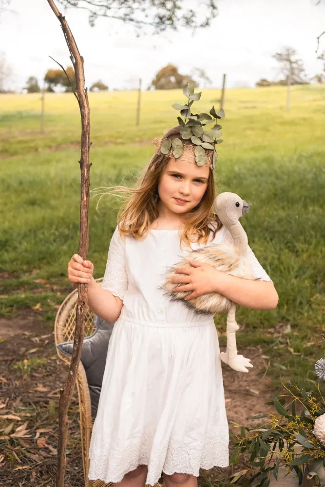 White lace dress with short sleeves and fitted waistline from clearance eddie the emu collection