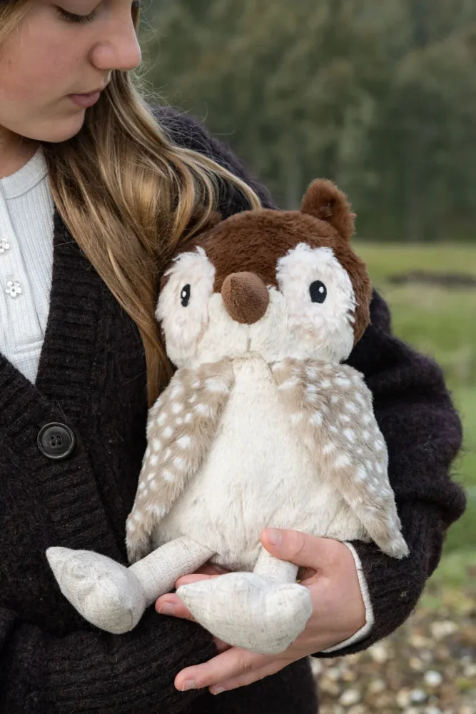 Clearance oscar the owl plush toy in brown and white with soft textured fur and embroidered eyes
