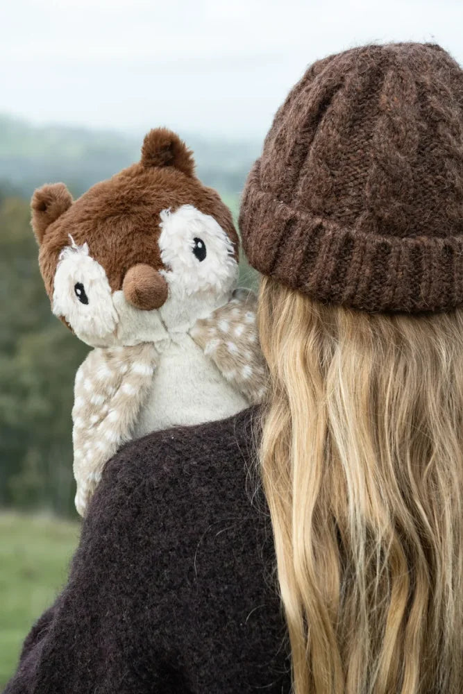 Clearance oscar the owl plush squirrel toy with brown white speckled fur black eyes and small nose