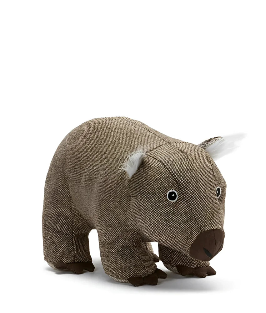 Clearance wally the wombat brown textured fabric koala doorstop with white ear tufts and dark brown nose