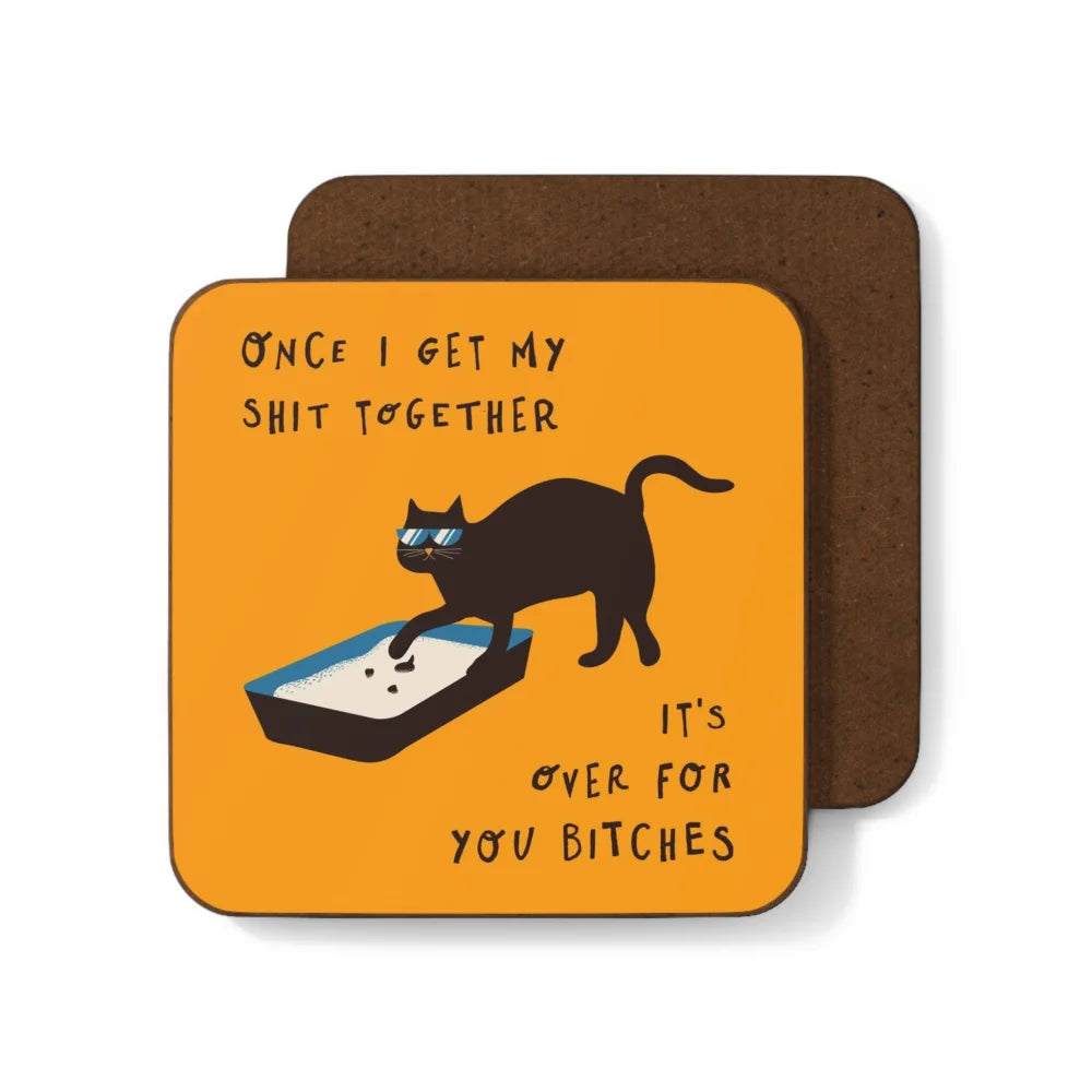 Cool black cat coaster with shades from Angus Oliver sheepskin rug edition