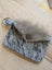 Gray and black cowhide keychain card holder pouch with fuzzy flap closure perfect for carrying cards and keys