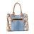 Crimson Glade tote in upcycled denim with floral canvas panels