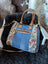 Crimson Glade tote in upcycled denim with floral canvas panels