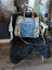 Crimson Glade Tote Bag with upcycled denim floral patchwork and tan leather handles