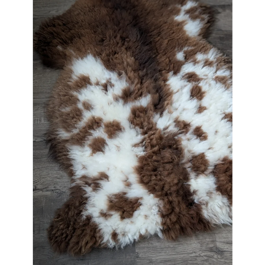 Fluffy cloud like oeko tex cowhide rug in natural colours, 42x26.5