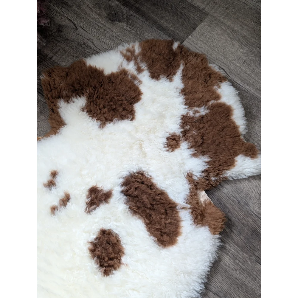 43x25 fluffy cloud oeko tex sheepskin cow print rug with curly wool