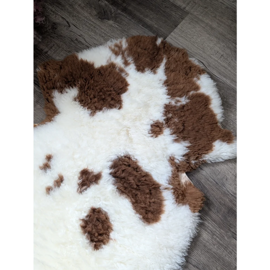 43x25 fluffy cloud oeko tex sheepskin cow print rug with curly wool