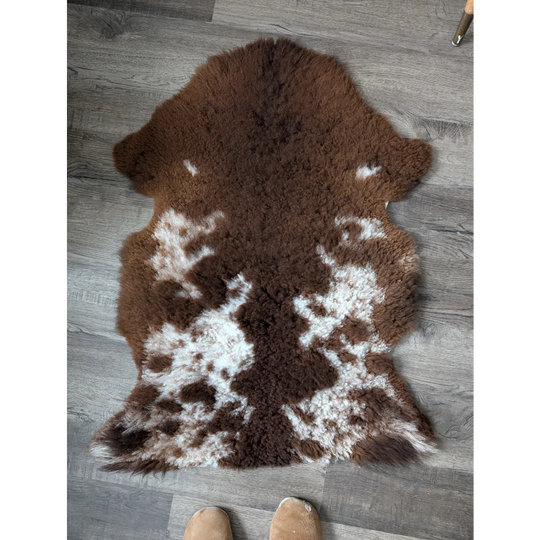 37x25 fluffy cloud sheepskin rug with oeko tex brown white spots