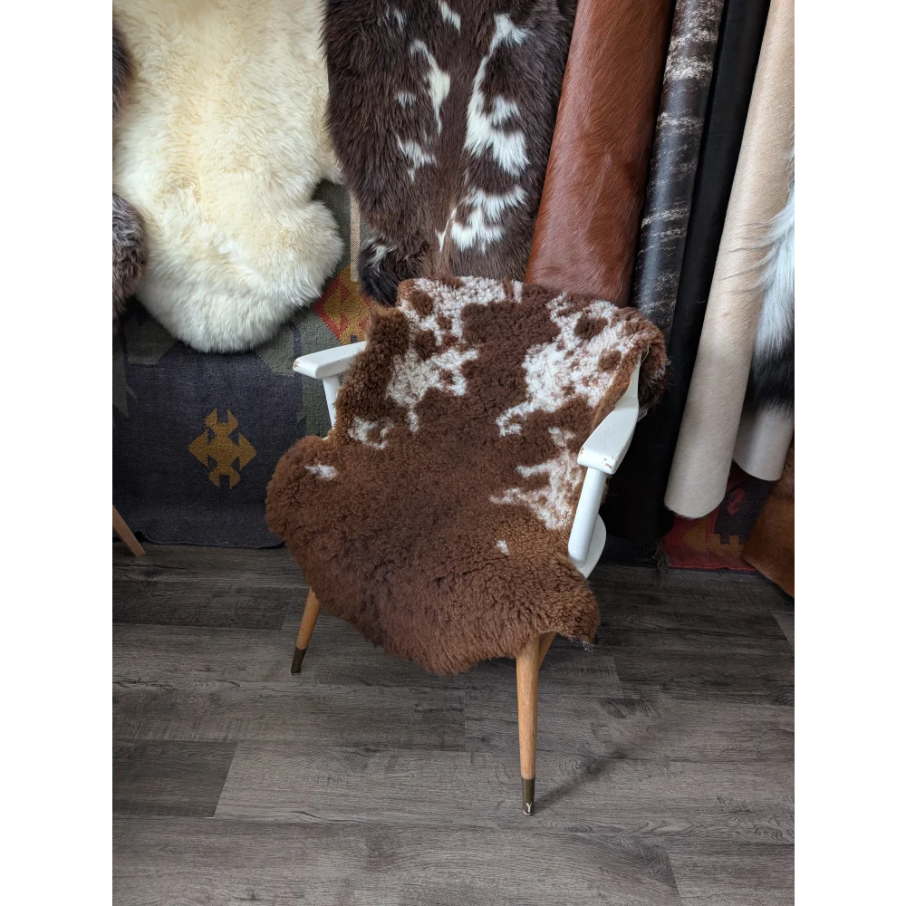 Fluffy cloud sheepskin rug on mid-century chair
