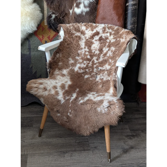 Fluffy cloud sheepskin rug on white chair, Oeko Tex 42x26