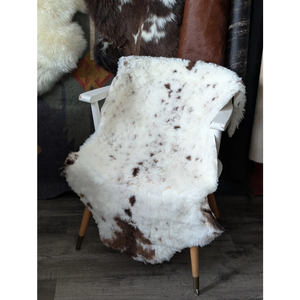 Fluffy cloud grade B sheepskin CSB29 cowhide rug on wooden chair