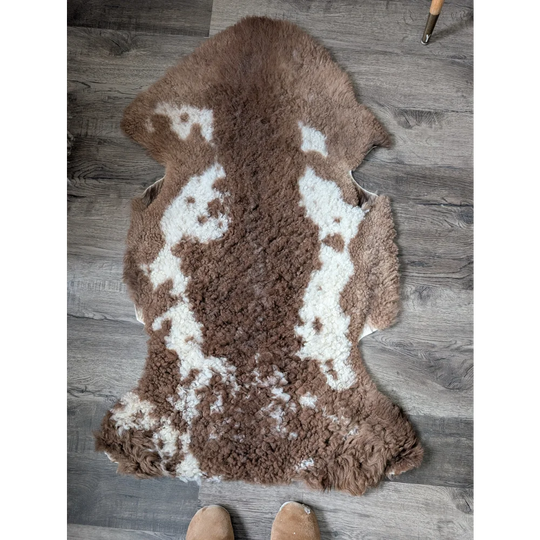 Fluffy cloud like Oeko Tex sheepskin rug in natural brown white 46.5x25.5