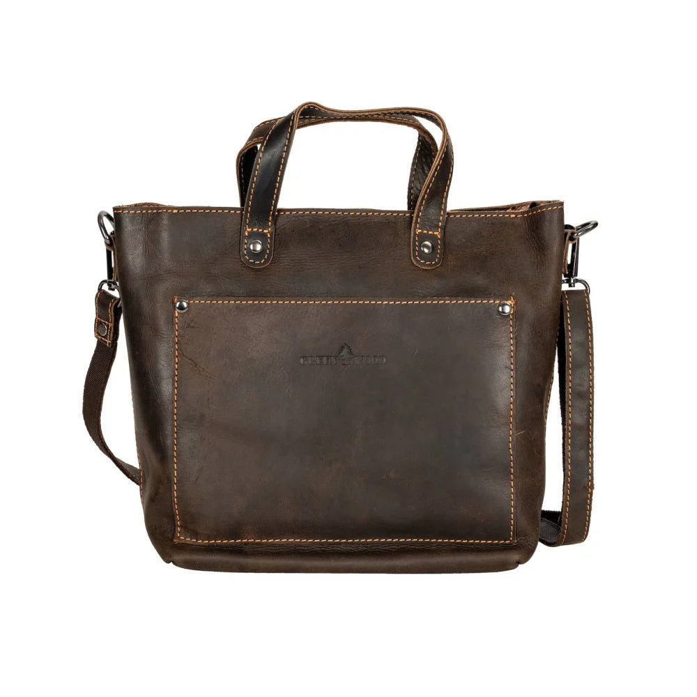 Panama leather mini tote bag with tan stitching and strap