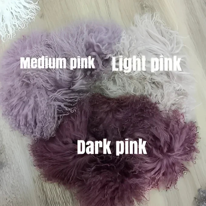Dark pink sheepskin fluffy pom-pom hair accessories in light and medium shades