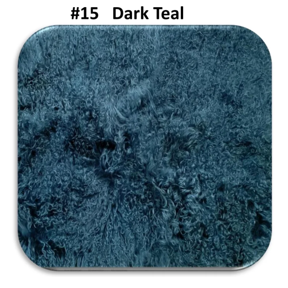 Dark teal marbled fabric coaster on Angus Oliver sheepskin rug