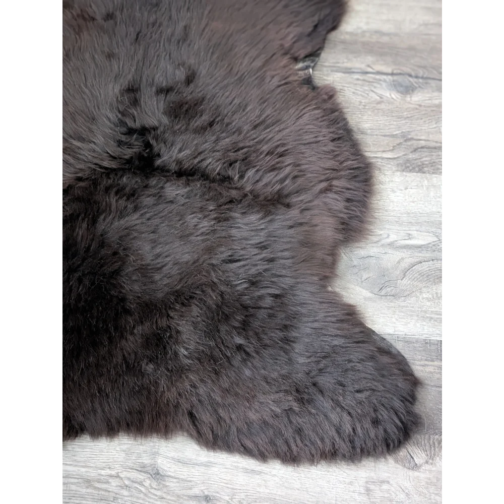 Gorgeous 44x31 fluffy rare British sheepskin rug in plush dark gray faux fur