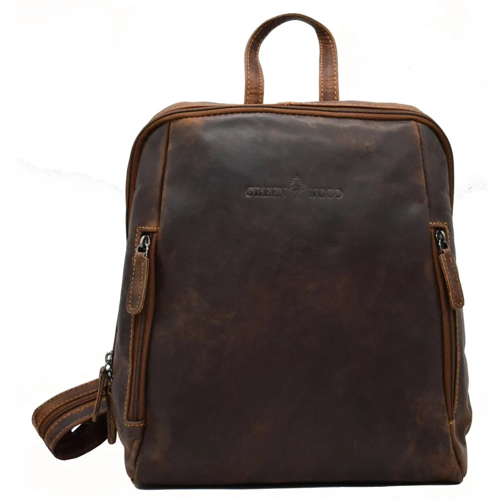 Leather backpack Anna GW193042 in brown wax pull-up leather