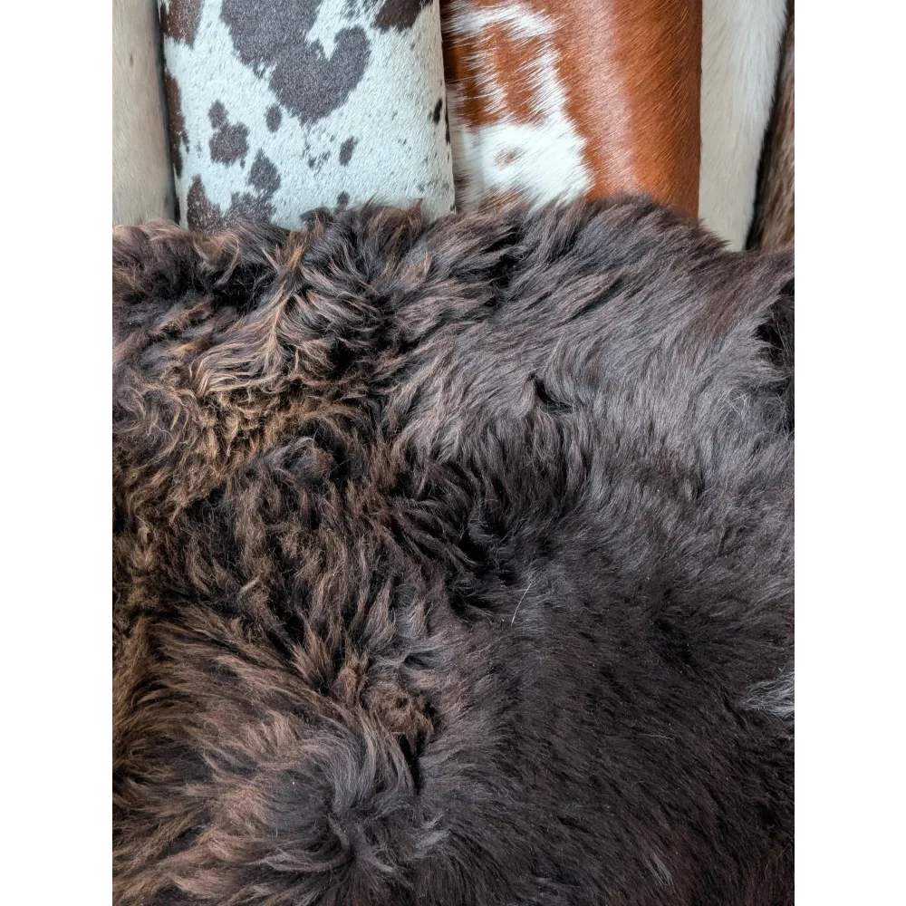 Gorgeous fluffy 44x33 rare British sheepskin rug with curly texture
